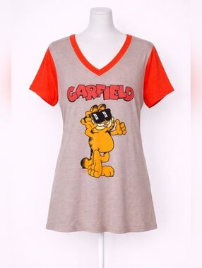 NWT Torrid Garfield V-Neck Ringer Tee Gray Orange Graphic Shirt